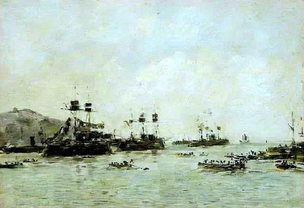 Eugene Boudin Villefranche Navios de guerra China oil painting art